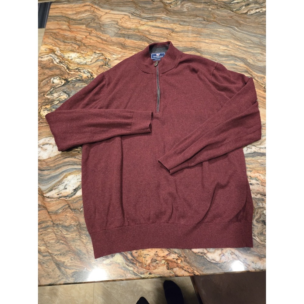 Vineyard Vines Sweater Mens Large Pullover Quarter Zip Red Cashmere Blend Whale